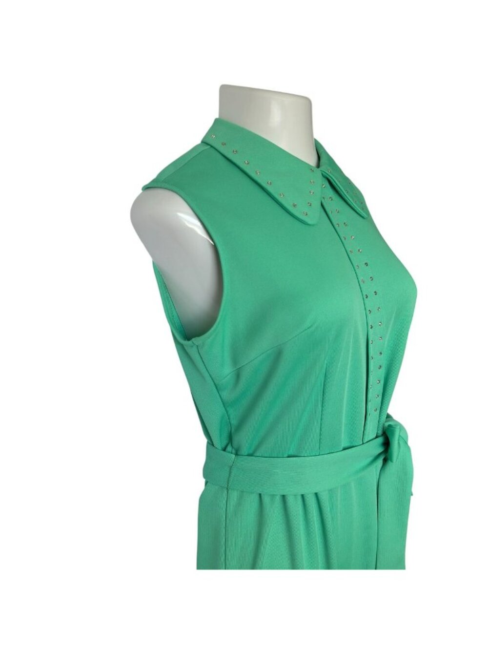 Vintage Womens Green Sleeveless Maxi Dress W/ Studded Collar & Belt - Picture 9 of 16